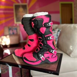Fox Motocross Dirt Bike Off-Road Riding Comp Boots Black/Pink Women's Size 6